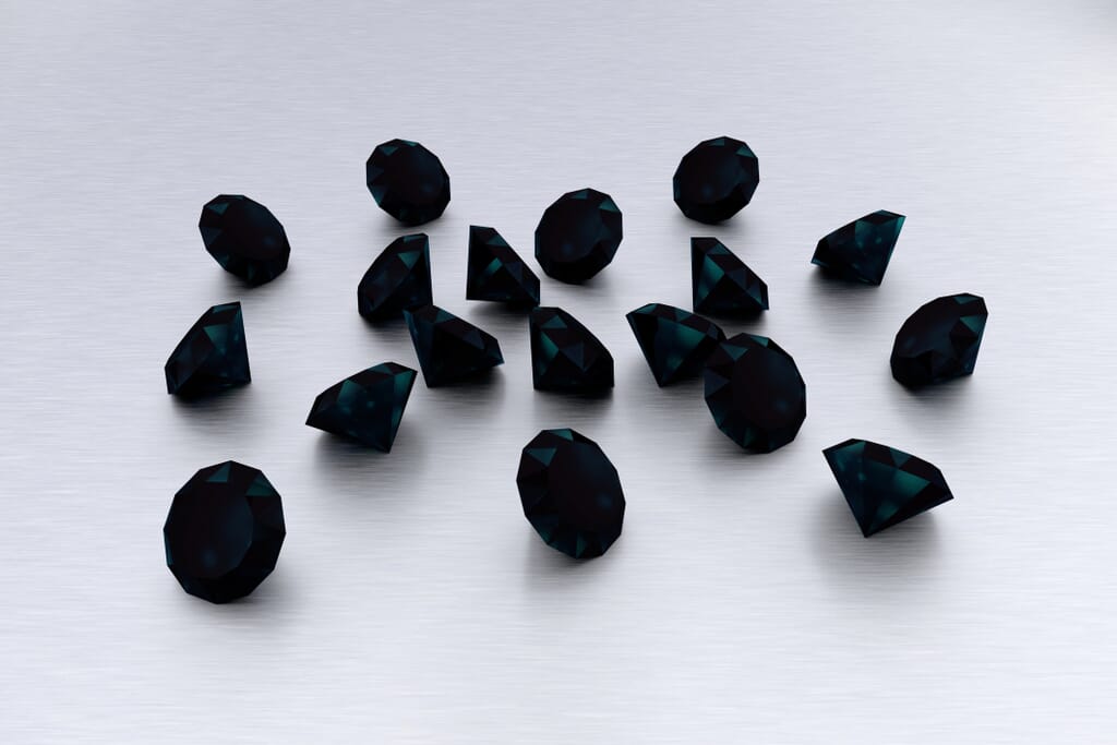 3D Black Diamonds - 18 Gems - Grey Background